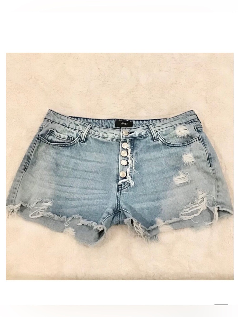 Vervet Large Boyfriend Denim Women’s Shorts Distressed Button Fly